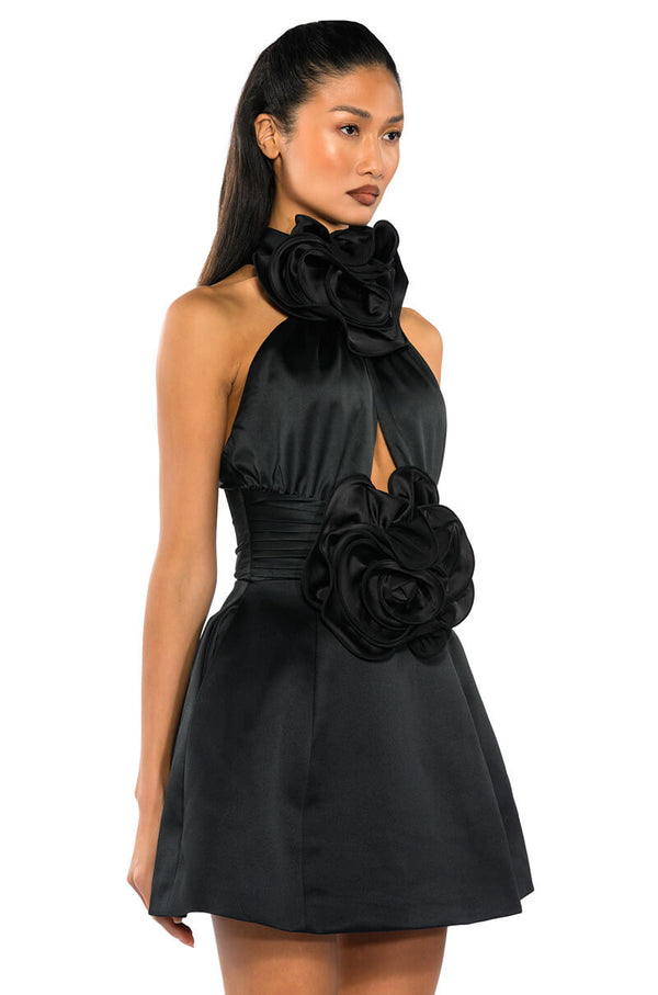 NOT YOUR BABE FLOWER DETAIL FIT AND FLARE MINI DRESS