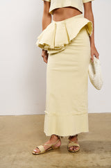 OCEAN BREEZE RUFFLE DETAIL STRETCH LINEN MAXI SKIRT