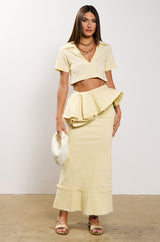 OCEAN BREEZE RUFFLE DETAIL STRETCH LINEN MAXI SKIRT