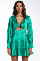 OCEAN DRIVE LONG SLEEVE CUTOUT SATIN MINI DRESS