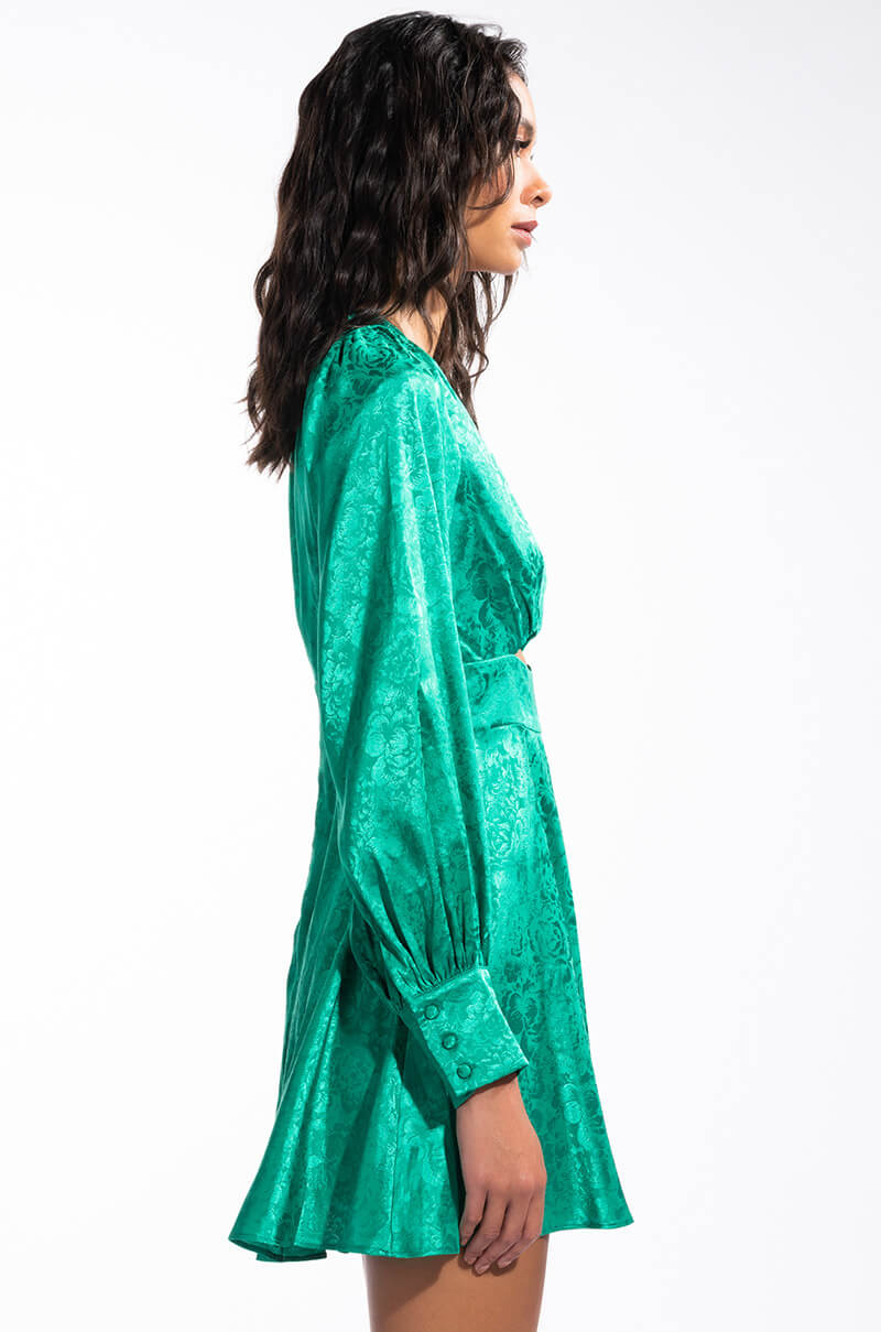 OCEAN DRIVE LONG SLEEVE CUTOUT SATIN MINI DRESS