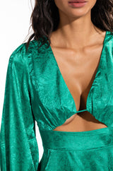 OCEAN DRIVE LONG SLEEVE CUTOUT SATIN MINI DRESS