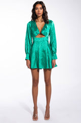 OCEAN DRIVE LONG SLEEVE CUTOUT SATIN MINI DRESS