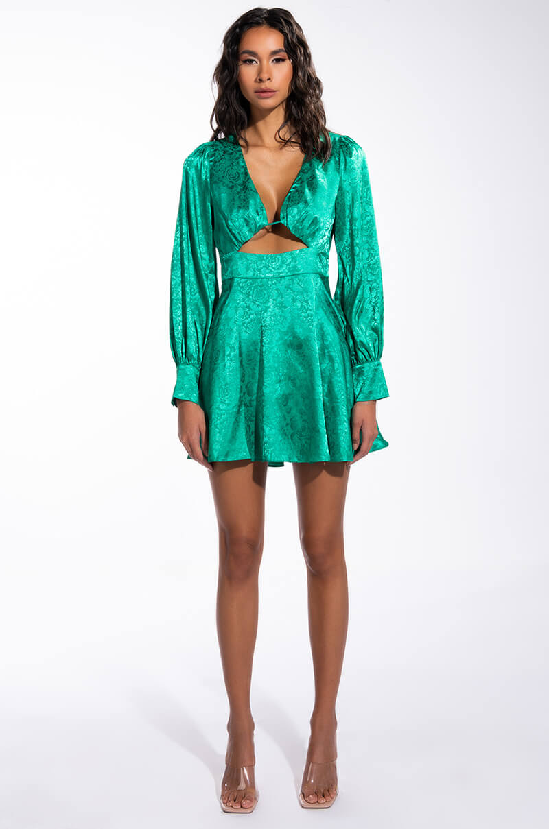 OCEAN DRIVE LONG SLEEVE CUTOUT SATIN MINI DRESS