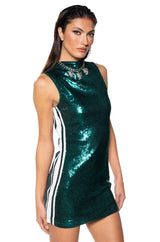 OFF TO THE RACES SEQUIN STRIPED MINI DRESS