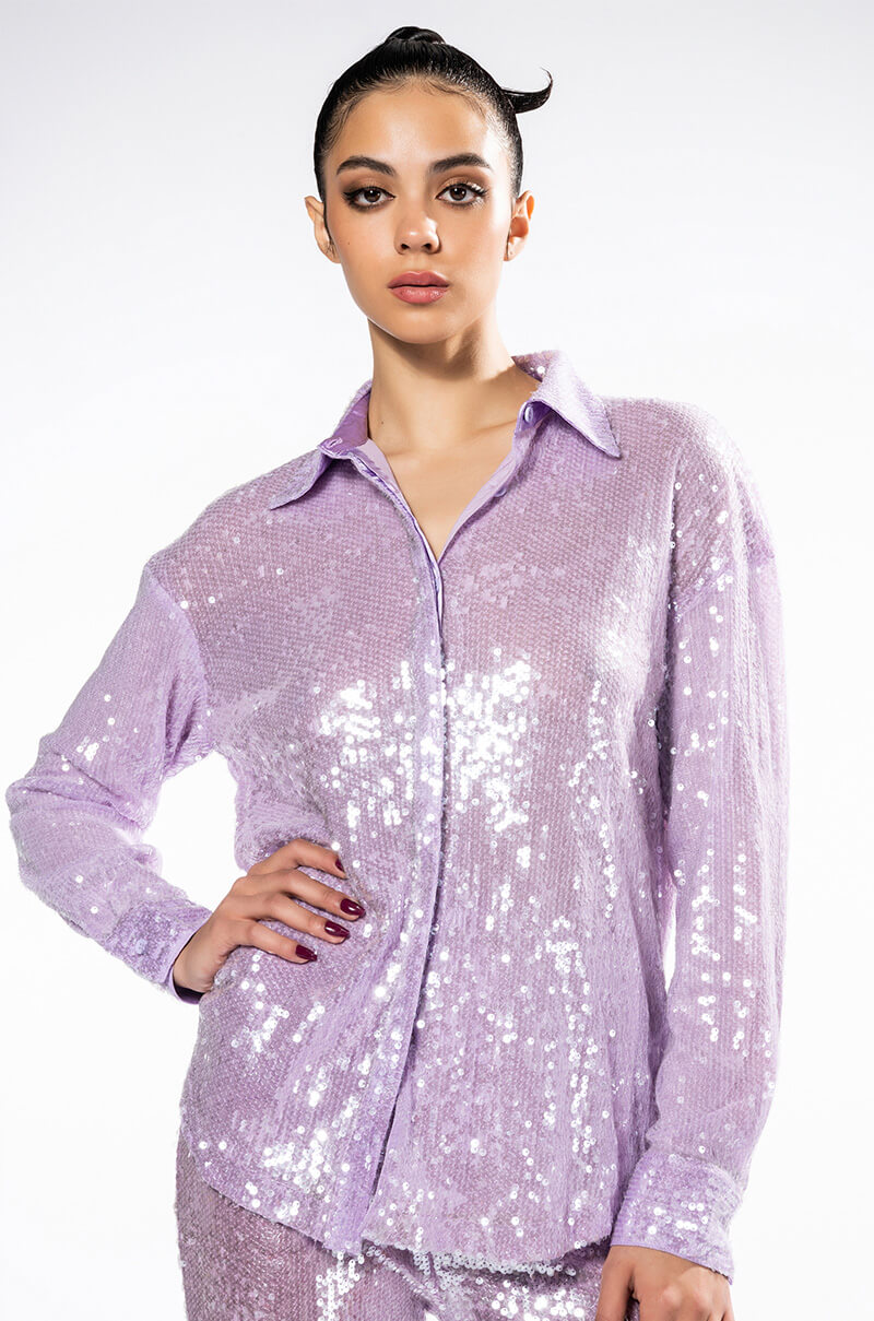 OH YOU FANCY SEQUIN BUTTON DOWN BLOUSE