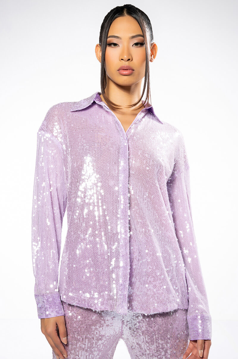 OH YOU FANCY SEQUIN BUTTON DOWN BLOUSE