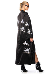 OKINAWA CRANE SATIN SILK DUSTER