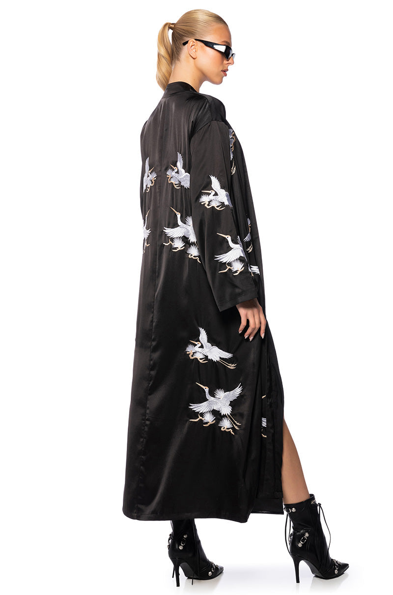 OKINAWA CRANE SATIN SILK DUSTER
