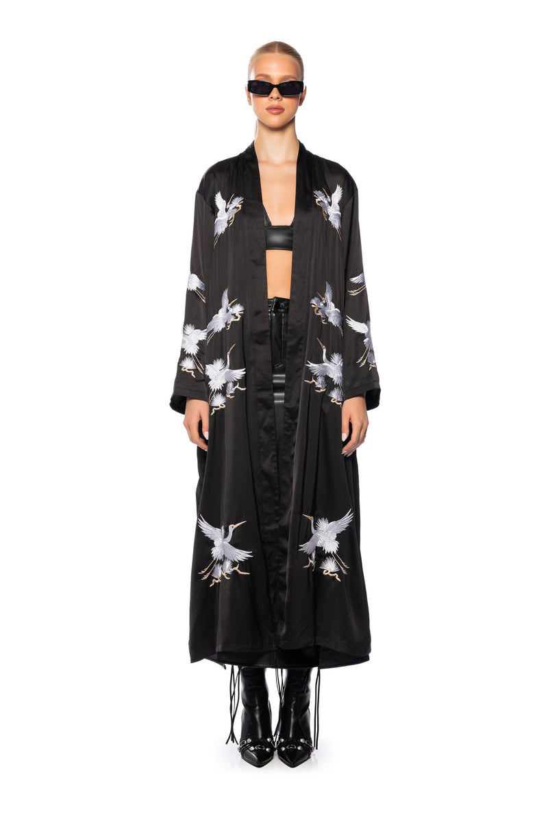 OKINAWA CRANE SATIN SILK DUSTER