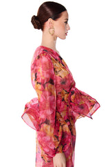 OLIVIA PLEATED TIE FRONT PEPLUM BLOUSE