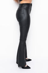ON DUTY FAUX LEATHER HIGH RISE FLARE PANTS