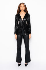 ON DUTY FAUX LEATHER HIGH RISE FLARE PANTS