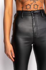 ON DUTY FAUX LEATHER HIGH RISE FLARE PANTS