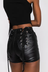 ON-DUTY VEGAN LEATHER LACE UP SHORTS