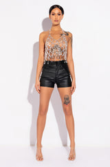 ON-DUTY VEGAN LEATHER LACE UP SHORTS