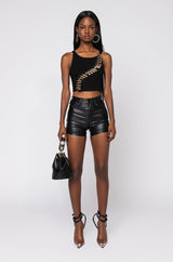 ON-DUTY VEGAN LEATHER LACE UP SHORTS
