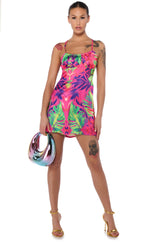 ON HOLIDAY SATIN PRINTED MINI DRESS