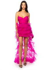 ON MY LEVEL TULLE HIGH LOW DRESS