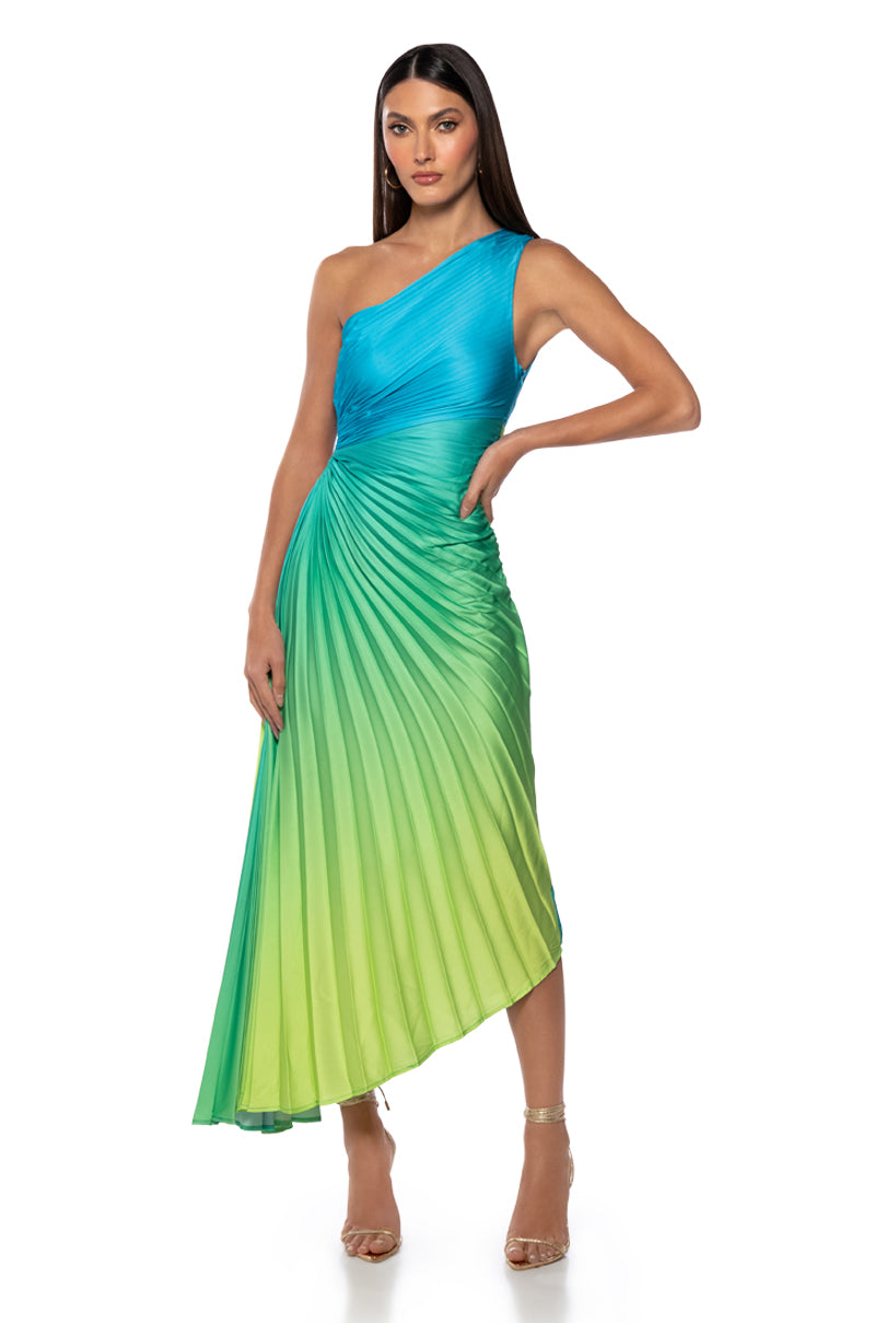 ON MY OWN WAVE OMBRE ONE SHOULDER MAXI DRESS