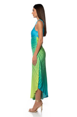 ON MY OWN WAVE OMBRE ONE SHOULDER MAXI DRESS
