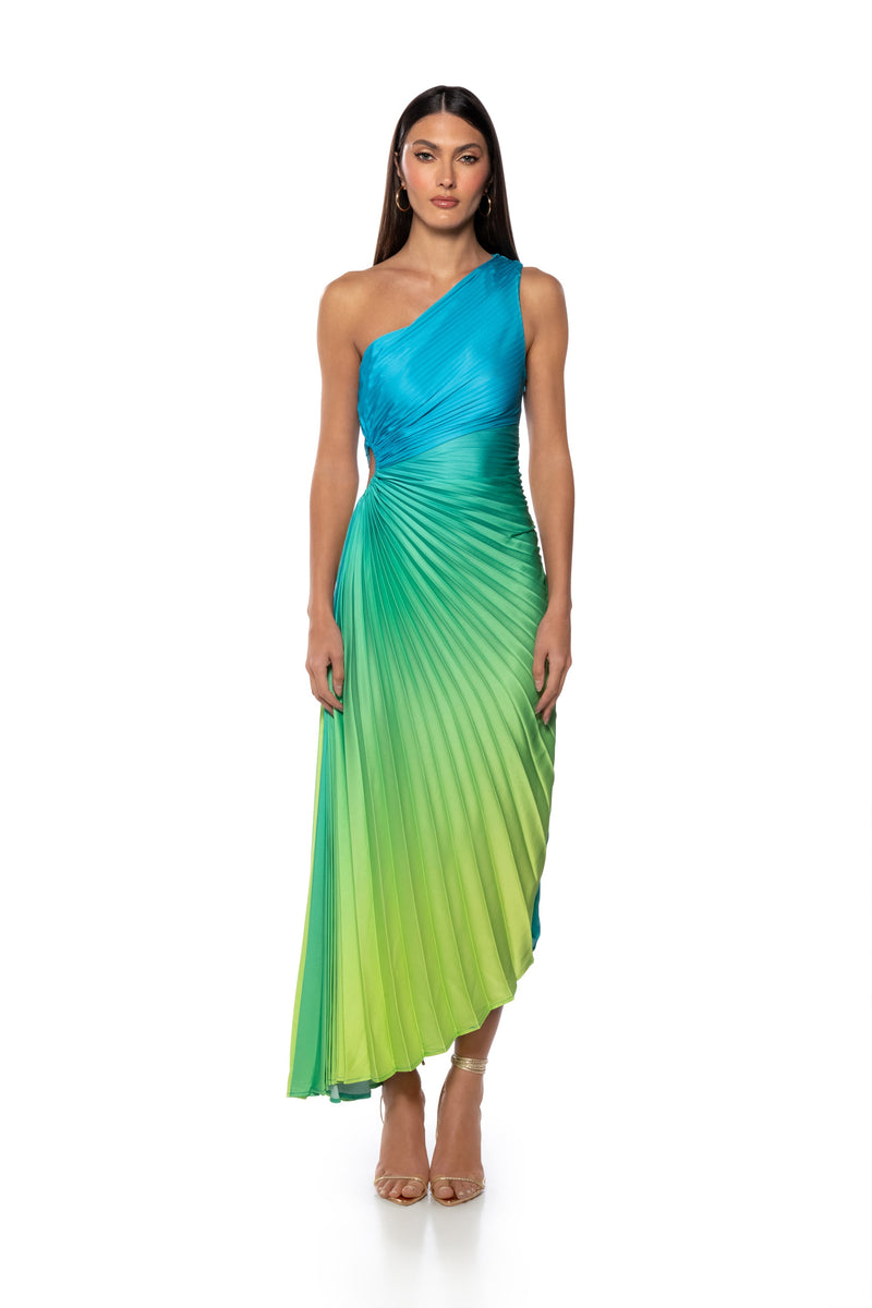 ON MY OWN WAVE OMBRE ONE SHOULDER MAXI DRESS