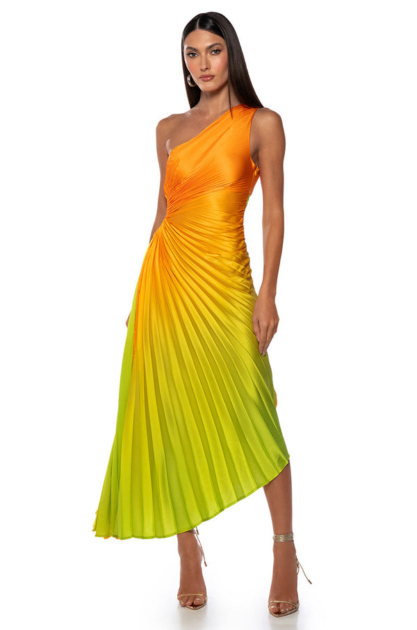 ON MY OWN WAVE OMBRE ONE SHOULDER MAXI DRESS