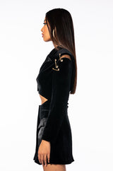 ON MY WAY VELVET CUTOUT LONG SLEEVE MINI DRESS