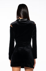 ON MY WAY VELVET CUTOUT LONG SLEEVE MINI DRESS