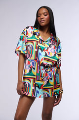 ON THE BOARDWALK SATIN BUTTON DOWN BLOUSE