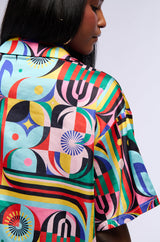 ON THE BOARDWALK SATIN BUTTON DOWN BLOUSE