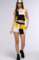 ON THE GO COLOR BLOCK TIE WAIST SHORT
