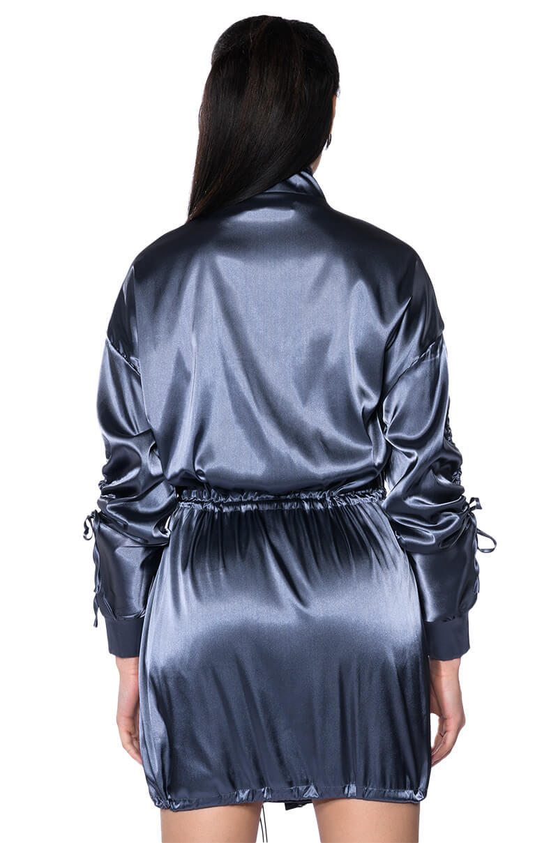 ON THE ROAD SATIN UTILITY MINI DRESS
