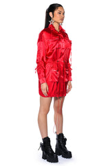 ON THE ROAD SATIN UTILITY MINI DRESS