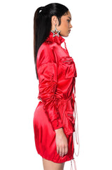 ON THE ROAD SATIN UTILITY MINI DRESS