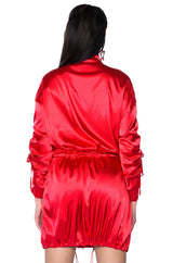 ON THE ROAD SATIN UTILITY MINI DRESS