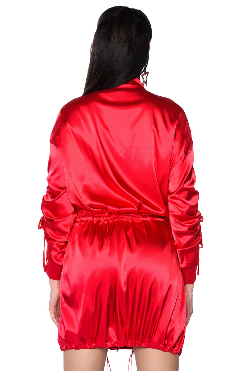 ON THE ROAD SATIN UTILITY MINI DRESS