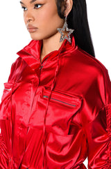 ON THE ROAD SATIN UTILITY MINI DRESS