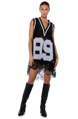 ON THE SIDELINES LACE JERSEY MINI DRESS