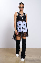 ON THE SIDELINES LACE JERSEY MINI DRESS