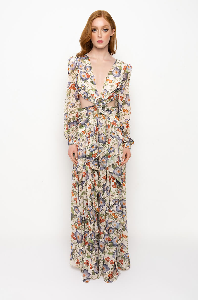 ON TOP MAXI FLORAL DRESS WITH SIDE CUT OUTS