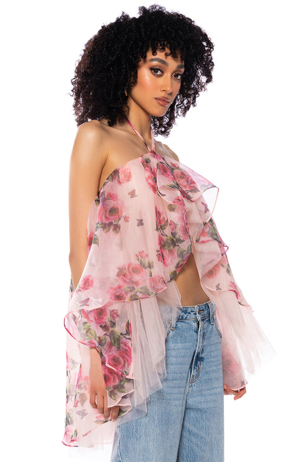 ONCE UPON A DREAM FLORAL HALTER NECK BLOUSE