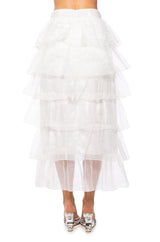ONCE UPON A DREAM RUFFLE MAXI SKIRT IN WHITE