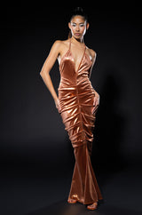 ONE NIGHT ONLY RUCHED METALLIC MAXI DRESS