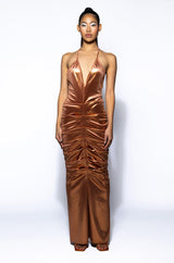 ONE NIGHT ONLY RUCHED METALLIC MAXI DRESS