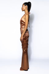 ONE NIGHT ONLY RUCHED METALLIC MAXI DRESS