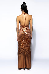 ONE NIGHT ONLY RUCHED METALLIC MAXI DRESS