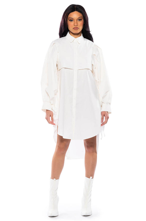 ONE STEP CLOSER OVERSIZED POPLIN BUTTON DOWN DRESS