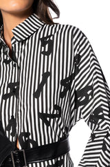 ONLY ONE BELTED PU AND POPLIN BUTTON DOWN SHIRT