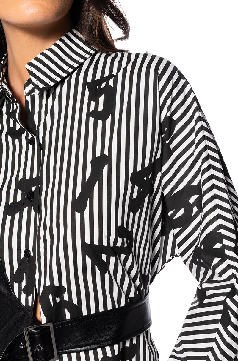 ONLY ONE BELTED PU AND POPLIN BUTTON DOWN SHIRT